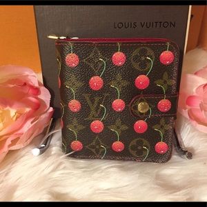Auth LV Murakami Takashi Cherry Red cerise wallet